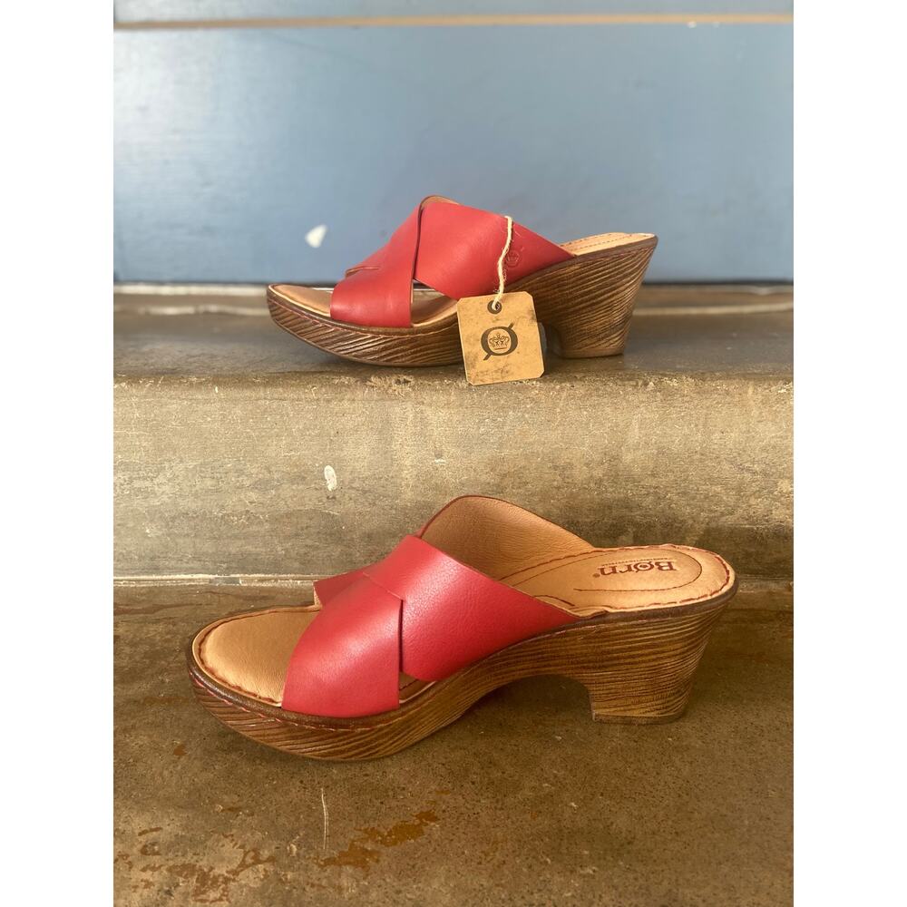 Born Coney red criss cross strap wedge sandal - Picture 3 of 9